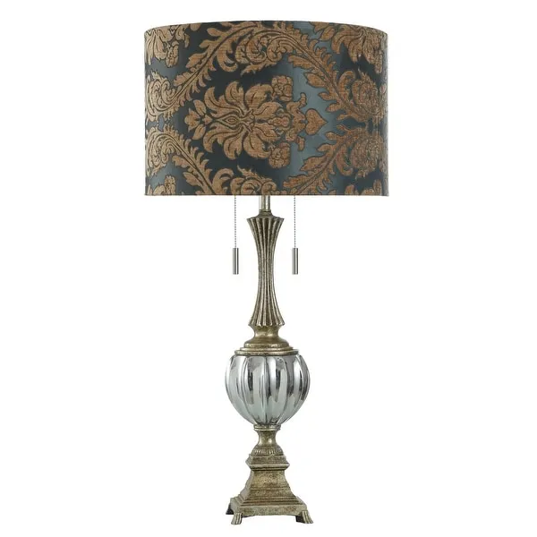 StyleCraft Beverly Smoked and Metallic Glass and Antique Brass Resin Table Lamp