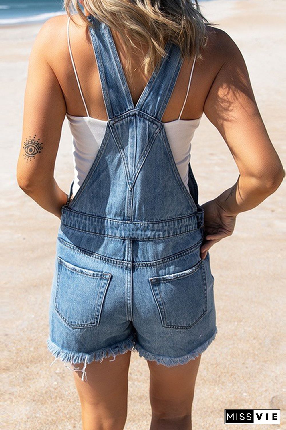 Casual Street Solid Ripped Make Old Strapless Straight Jumpsuits