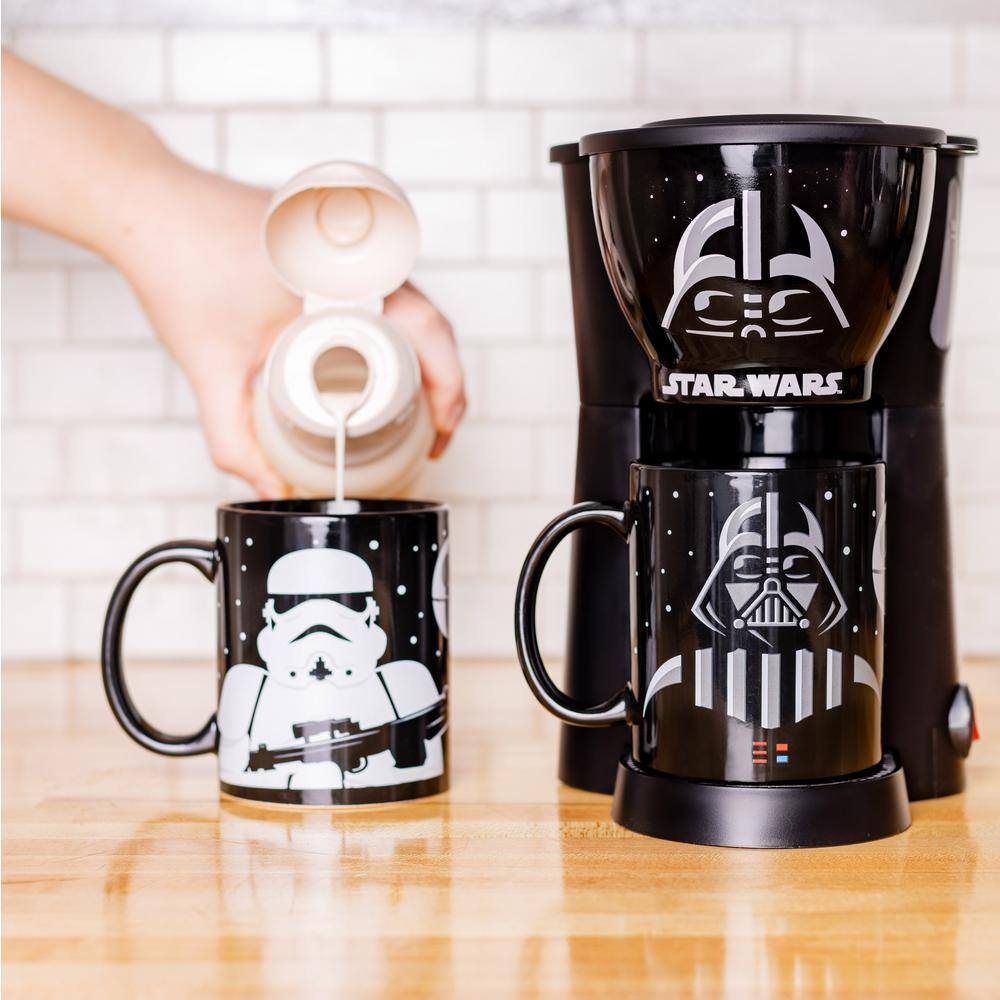 Uncanny Brands Star Wars Single Cup Black Drip Coffee Maker with 2-Mugs Darth Vader Stormtrooper Mugs Included CM2-SRW-DVST