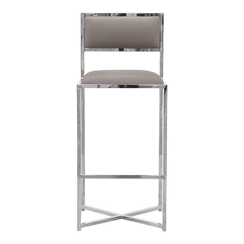 Eun 30 Inch Vegan Faux Leather Barstool， Chrome Base， Set of 2， Gray