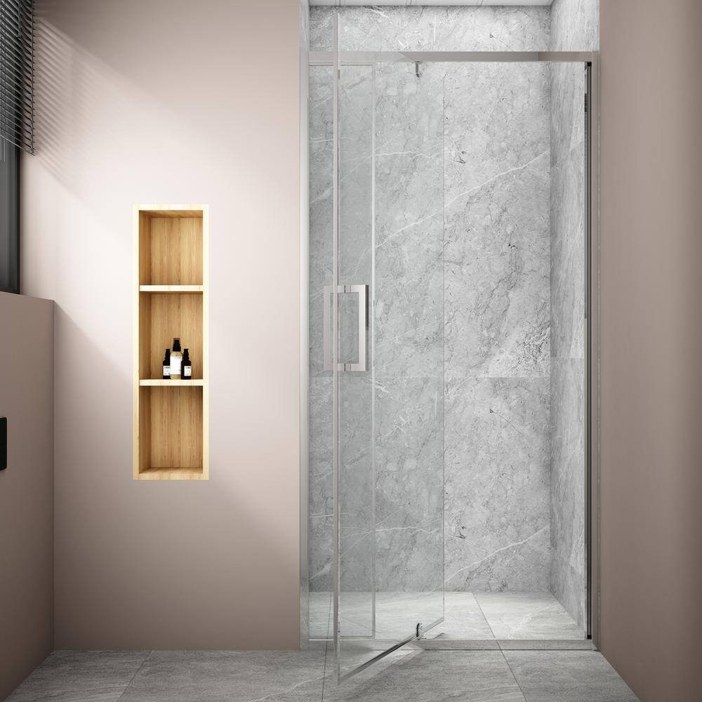 TOOLKISS 32 to 36 in. W x 72 in. H Framed Pivot Shower Door in Chrome with Clear Glass TK19168CH