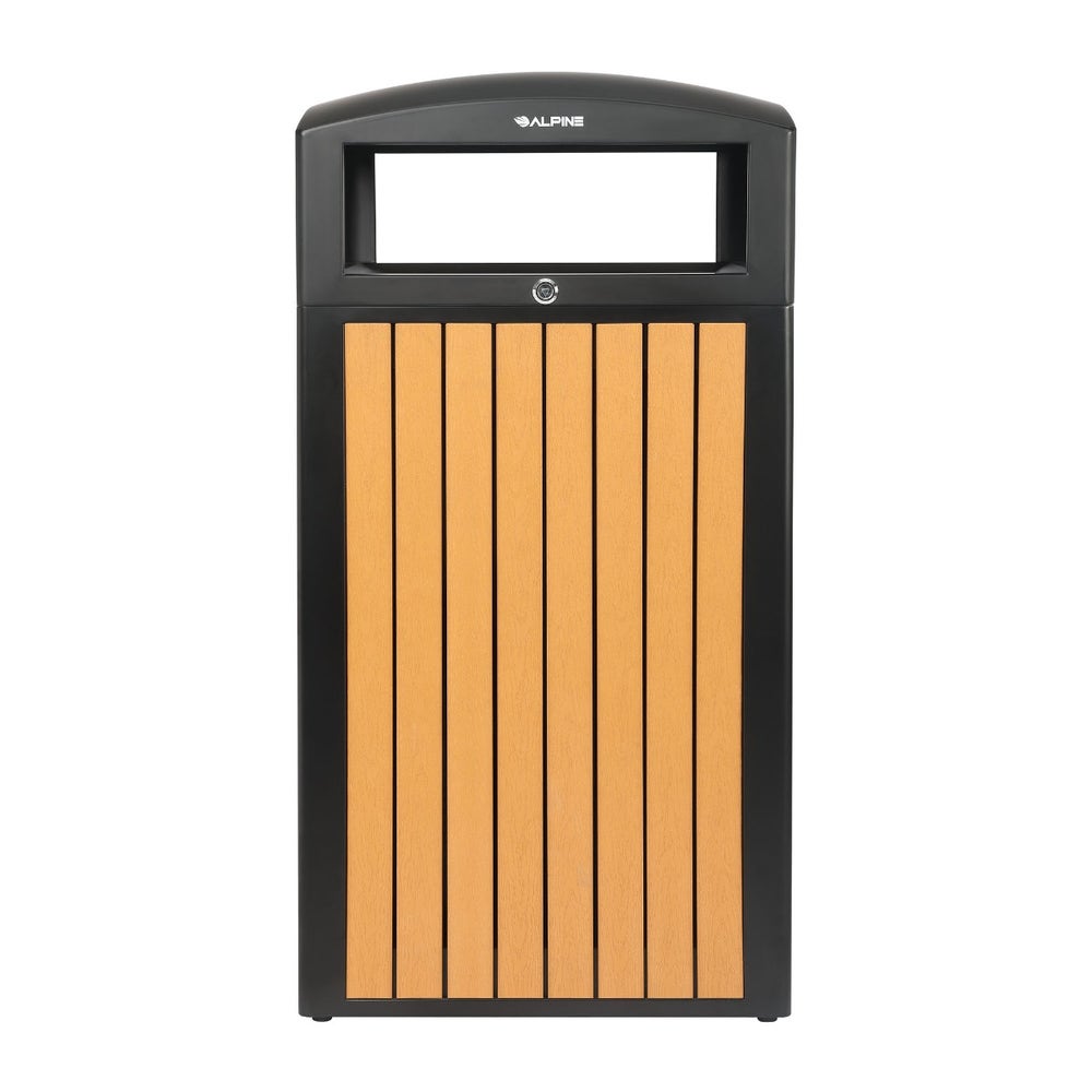 Alpine ALP471-40-WD-CD 40-Gallon Outdoor Trash Can with Slatted， Recycled Plastic Panels， Cedar