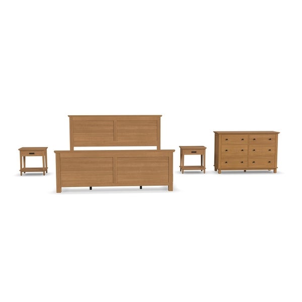 Homestyles 4-Piece Oak Park Brown Wood King Bed， Two Nightstands and Dresser Set - - 36579373