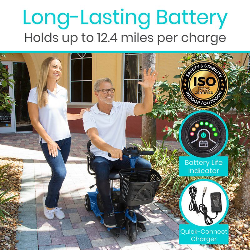 Vive Health 3 Wheel Lightweight Folding Mobility Scooter - For Precise Turns - Long Distance, Comfort Swivel Seat w/ Anti Flat Tires For Seniors