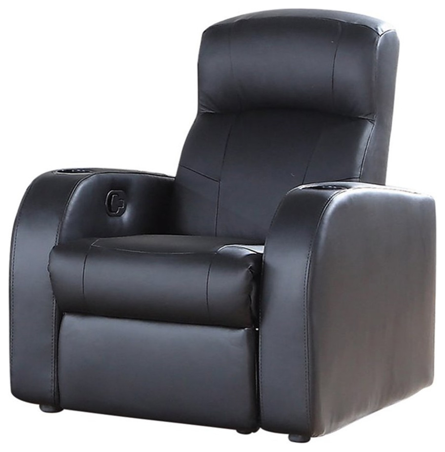 Coaster Cyrus 7 piece Leather Upholstered Recliner Set with Two Consoles Black   Theater Seating   by Homesquare  Houzz