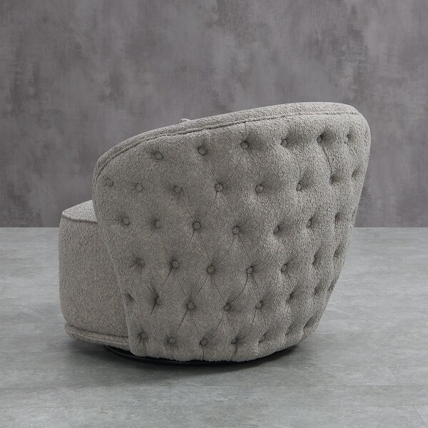 Boucle Upholstered Tufted Back Swivel Barrel Chair