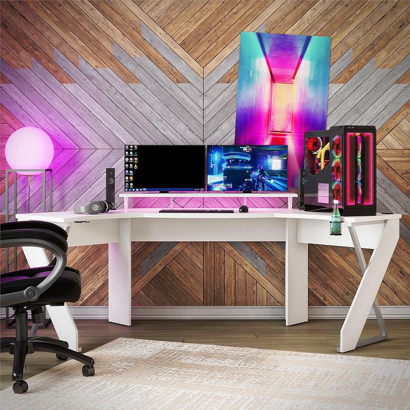 Ntense Xtreme Gaming Corner Desk and Riser and LED Light Kit Set