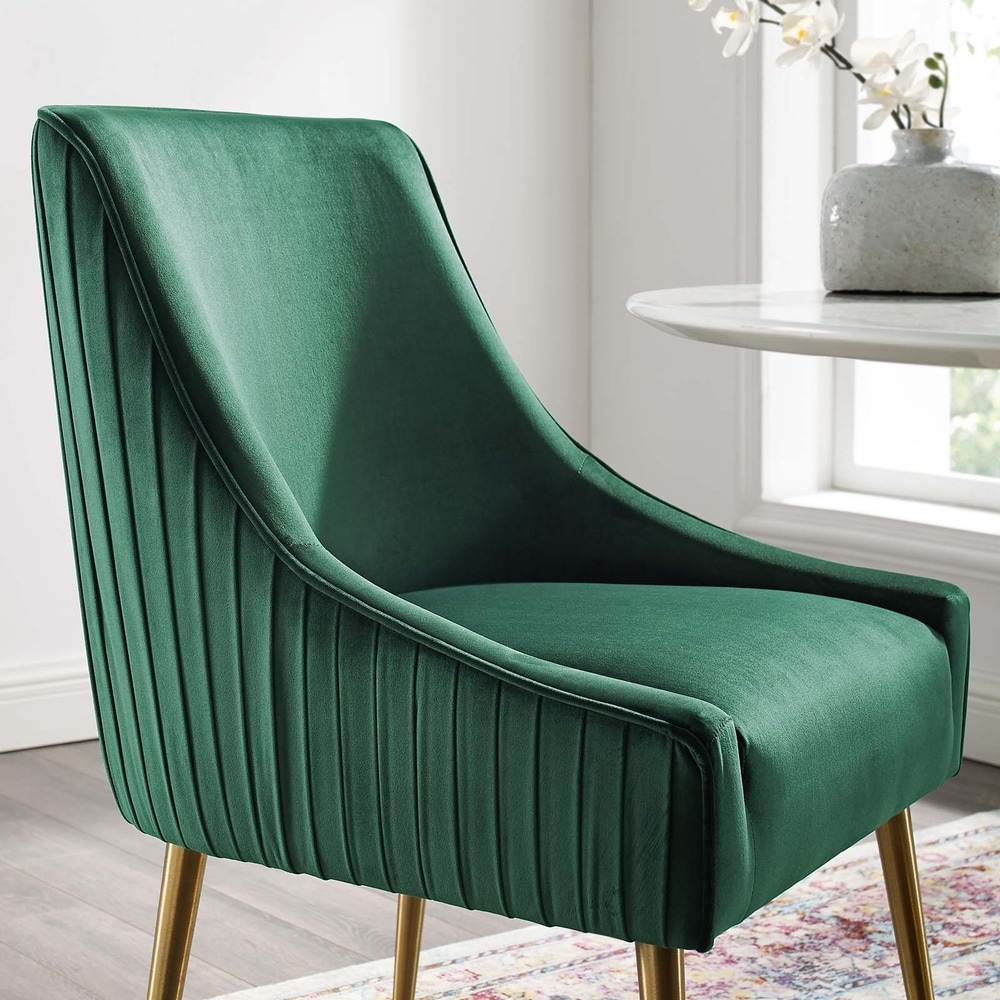 Pleated Back Upholstered Performance Velvet Dining Chair