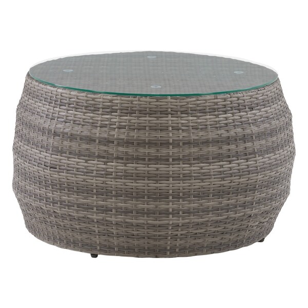 Round Wicker Patio Coffee Table in Blended Grey Frame