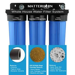 Matterhorn 3-Stage Whole House 20 in. Big Blue Water Filtration System Designed for Iron Hydrogen Sulfide Heavy Metal Reduction MWH-3030