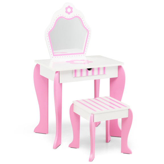 Costway 91382764 2 in 1 Toddler Vanity Set with De...