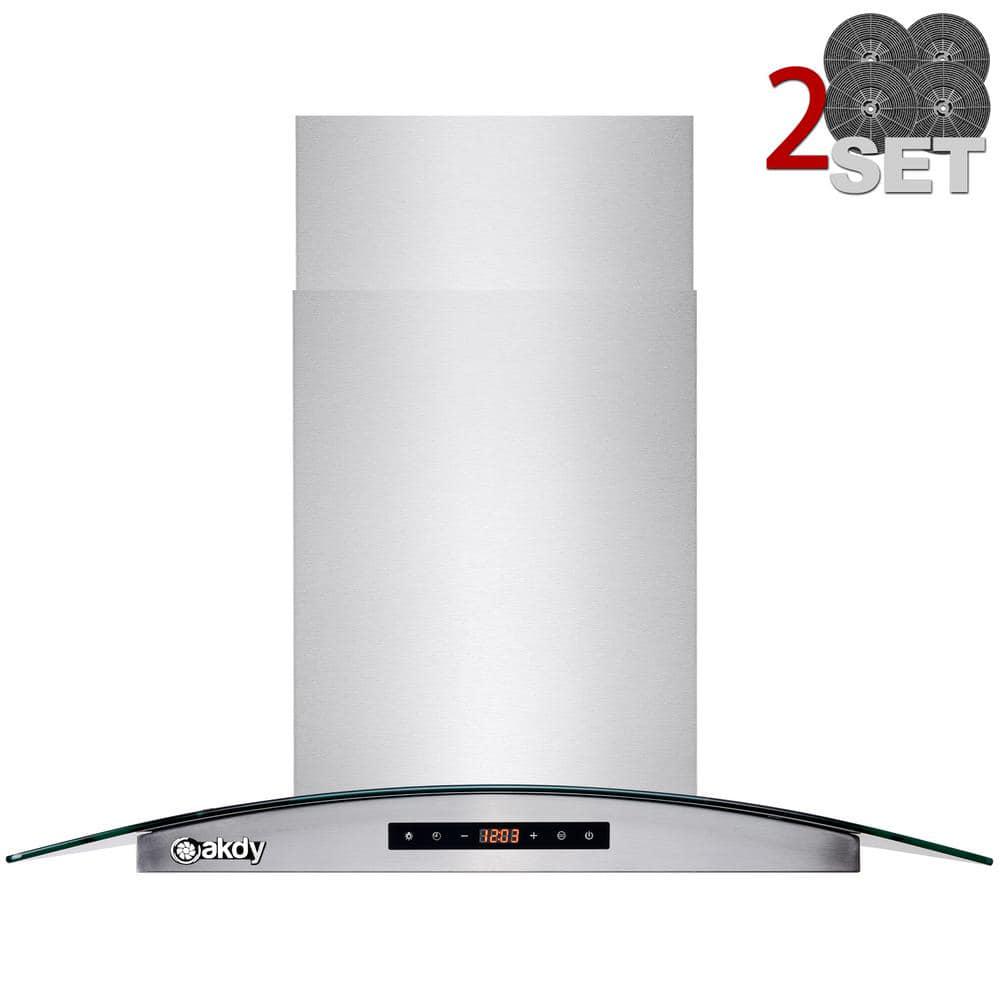 AKDY 36 in 343 CFM Convertible Island Mount Range Hood in Stainless Steel Tempered Glass with 2 Set Carbon Filter