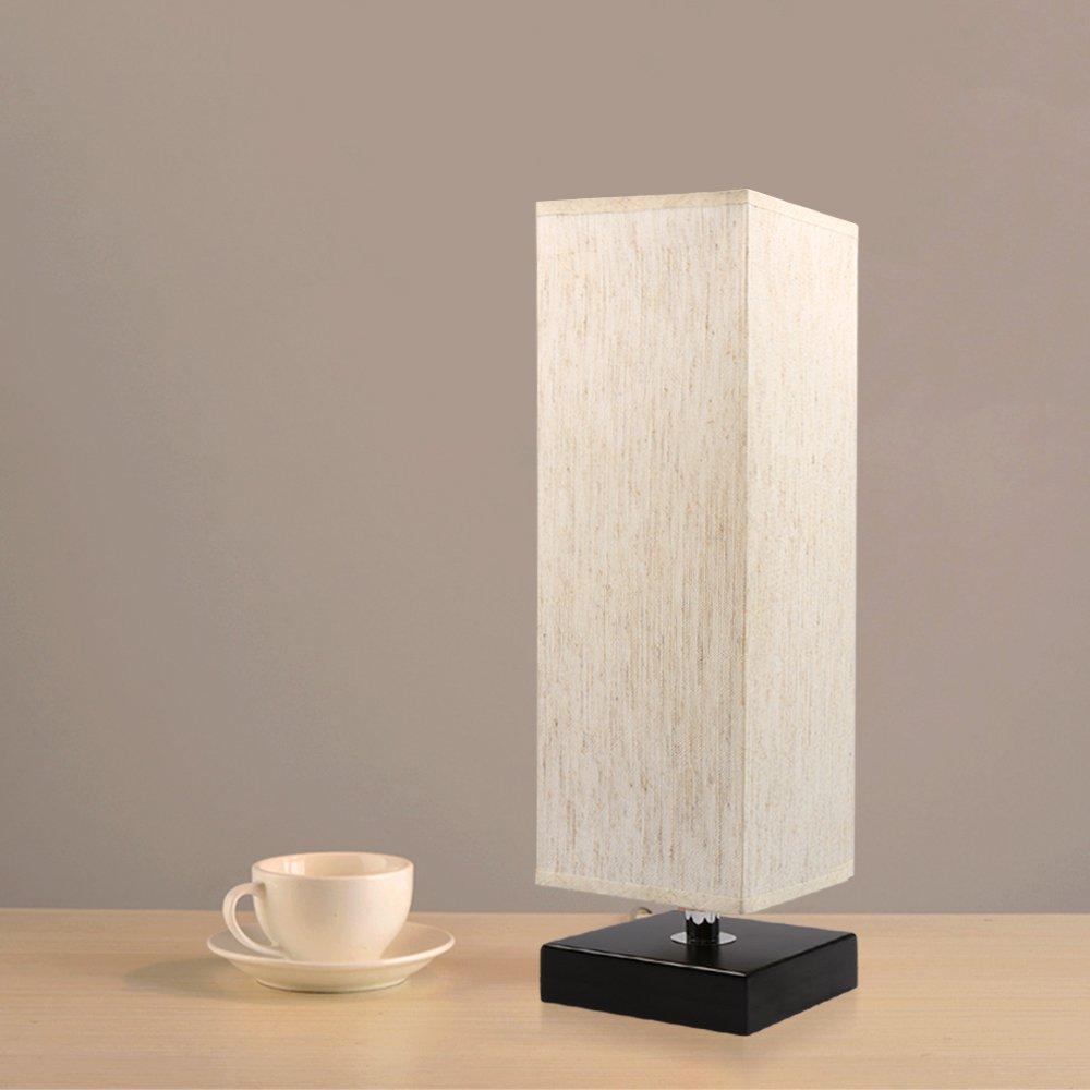 Bedside Table Lamp, Aooshine Minimalist Solid Wood Table Lamp Bedside Desk Lamp with Square Flaxen Fabric Shade for Bedroom, Dresser, Living Room, Kids Room, College Dorm, Coffee Table, Bookcase