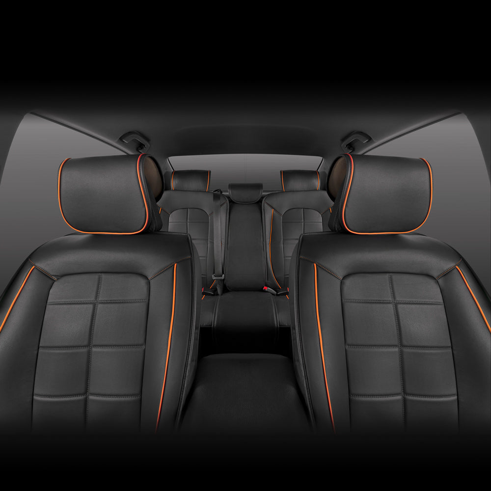 Motor Trend Leatherette Car Seat Covers Full Set Front and Rear Bench， Orange - Universal Fit for Car Truck Van SUV