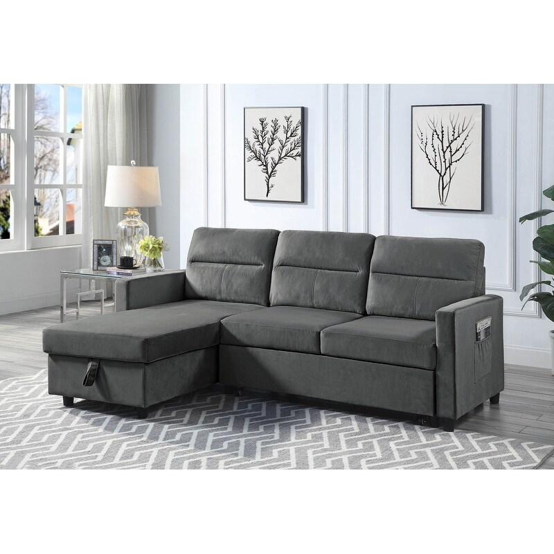 Velvet Reversible Sleeper Sectional Sofa