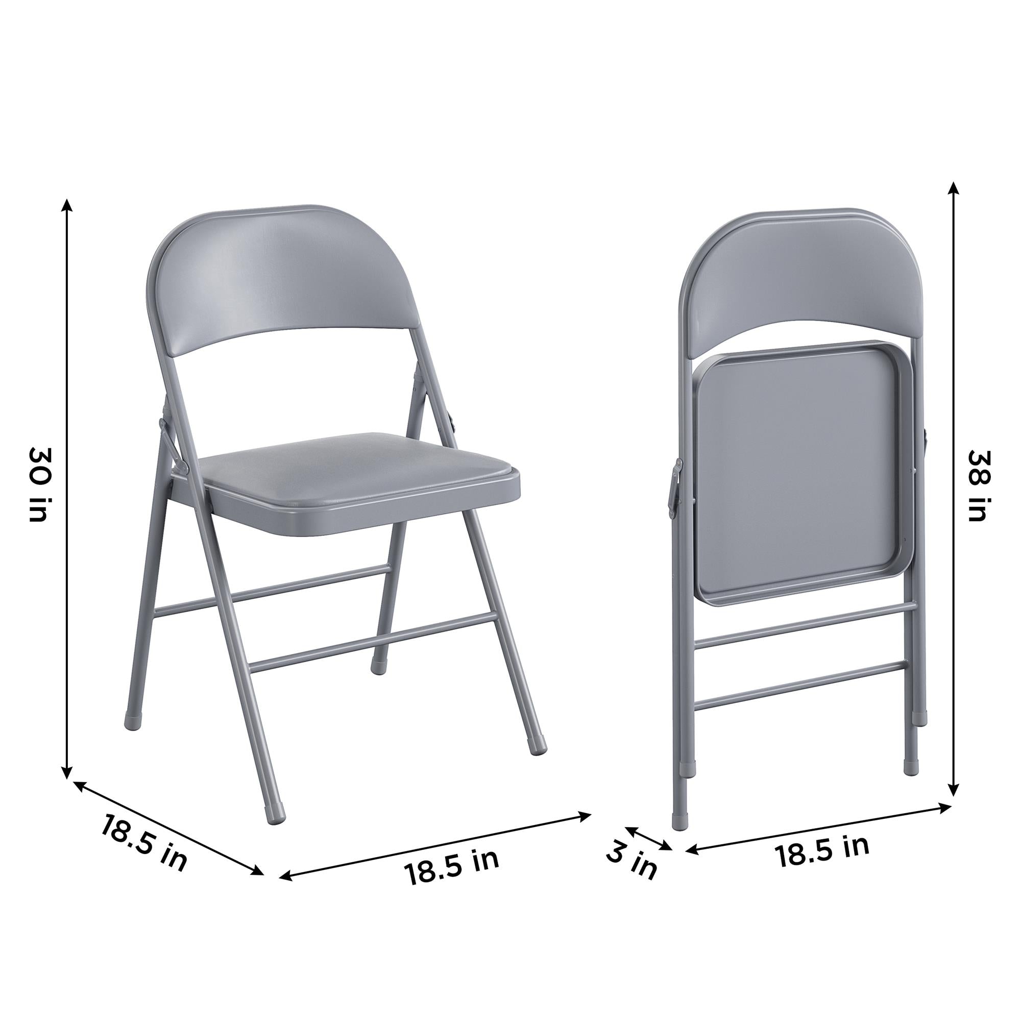 COSCO Premium Vinyl Padded Metal Folding Chair, Double Braced, Gray, 4-Pack