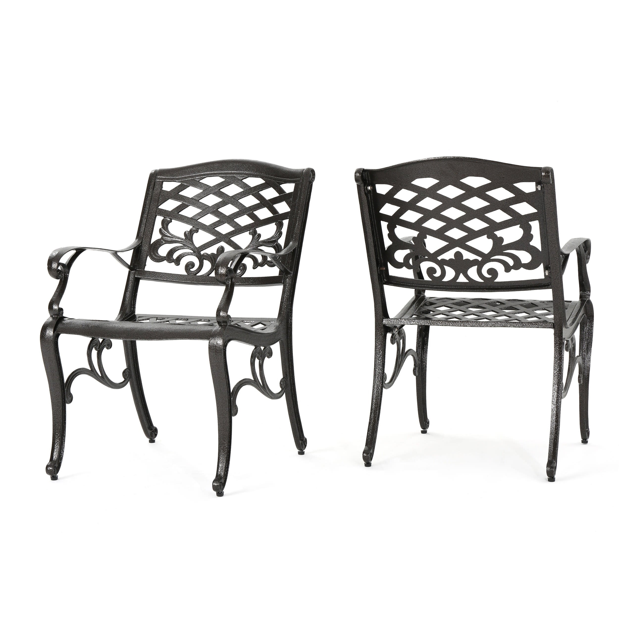 GDF Studio Prague Outdoor Cast Aluminum Dining Chairs, Set of 2, Bronze