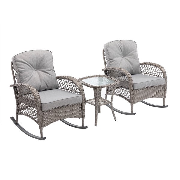 3pcs Outdoor Furniture Modern Wicker rocking chair set - Overstock - 37253099