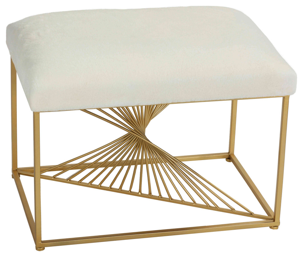 Cortesi Home Hedda Ottoman  White and Gold   Contemporary   Footstools And Ottomans   by CozyStreet  Houzz