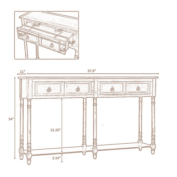 Console Table with Drawers and Long Shelf