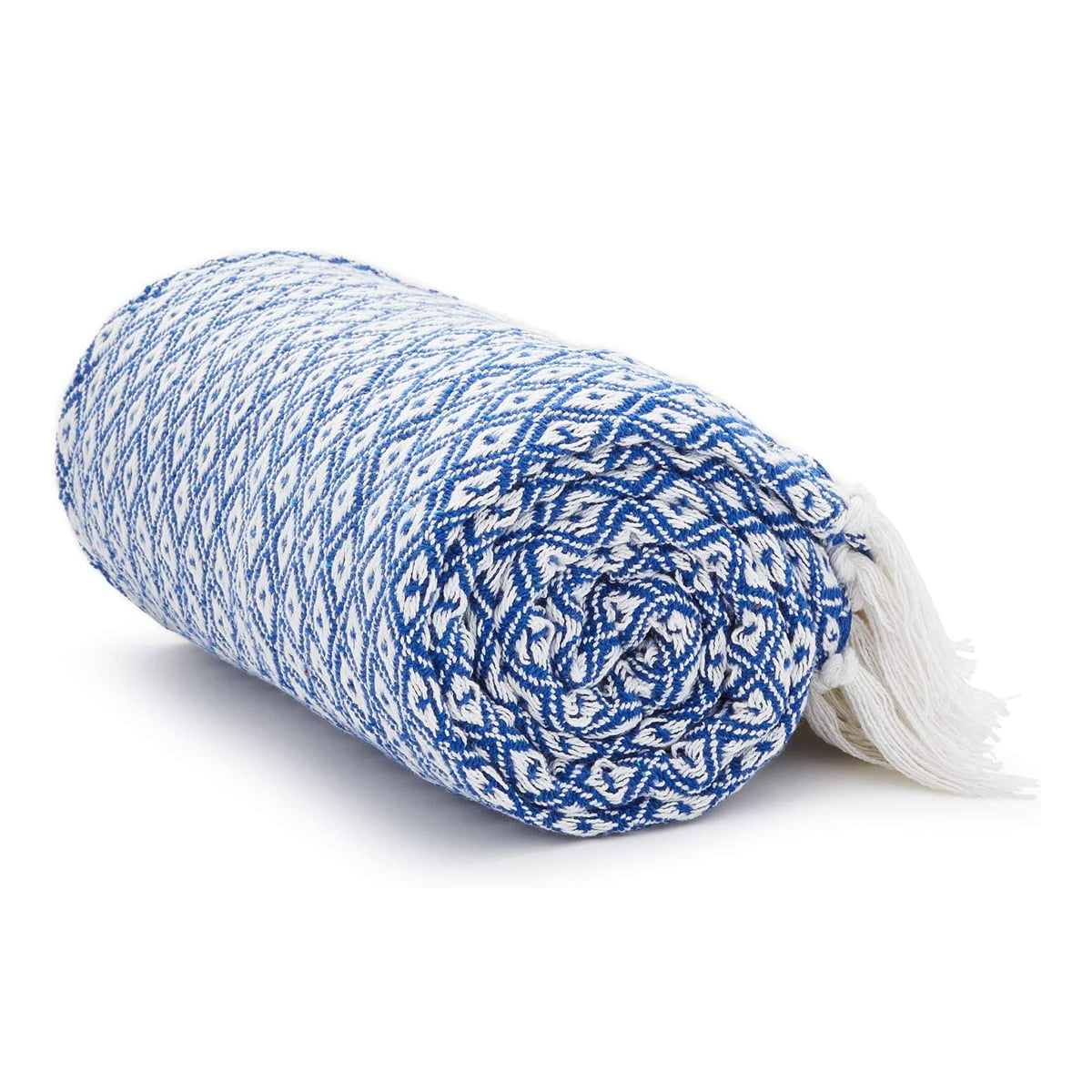 Americanflat 50x60 Throw Blanket， 100% Cotton with Fringe， Blue and White Mini Diamond， all seasons blanket