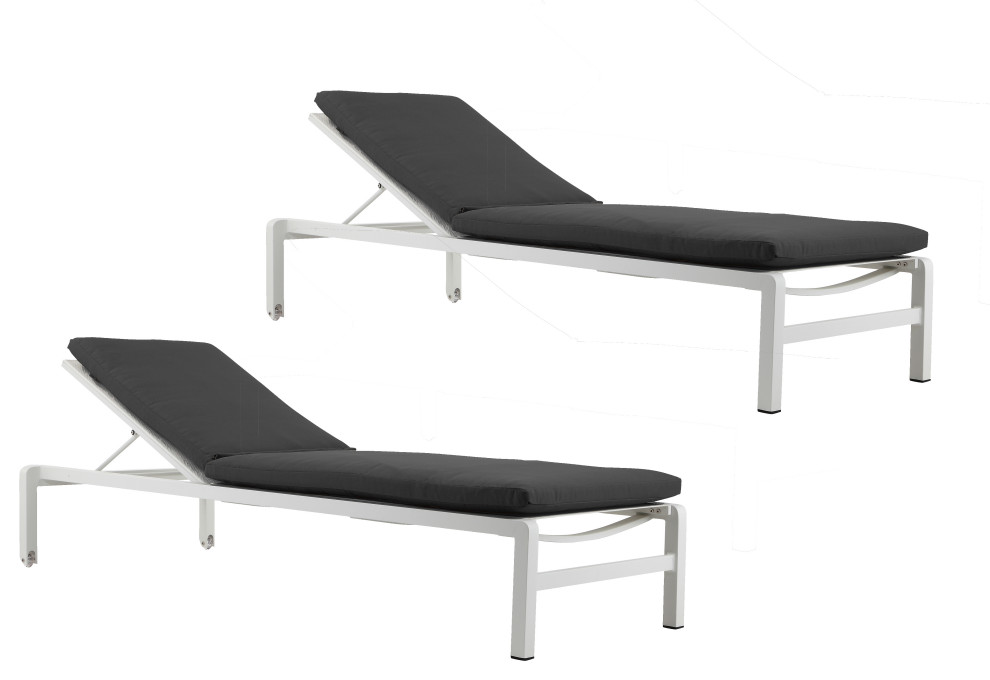 Set of 2 Olly Lounger  White Frame Black Cushion   Transitional   Outdoor Chaise Lounges   by Pangea Home  Houzz