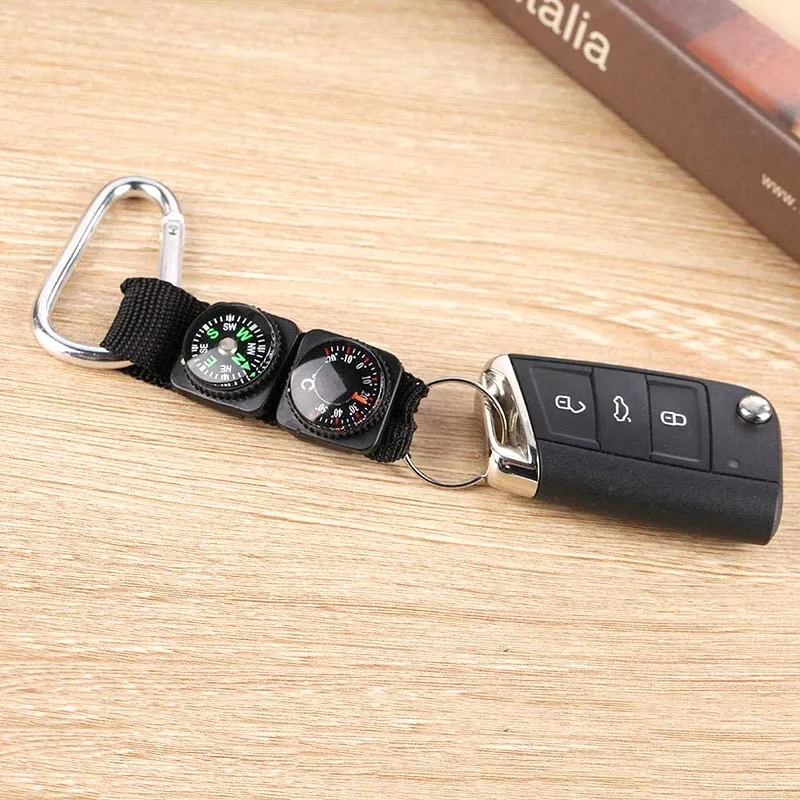 Keychain Carabiner Compass with Thermometer Portable Acrylic Waterproof Durable Compass Car Poor Outdoor Signal