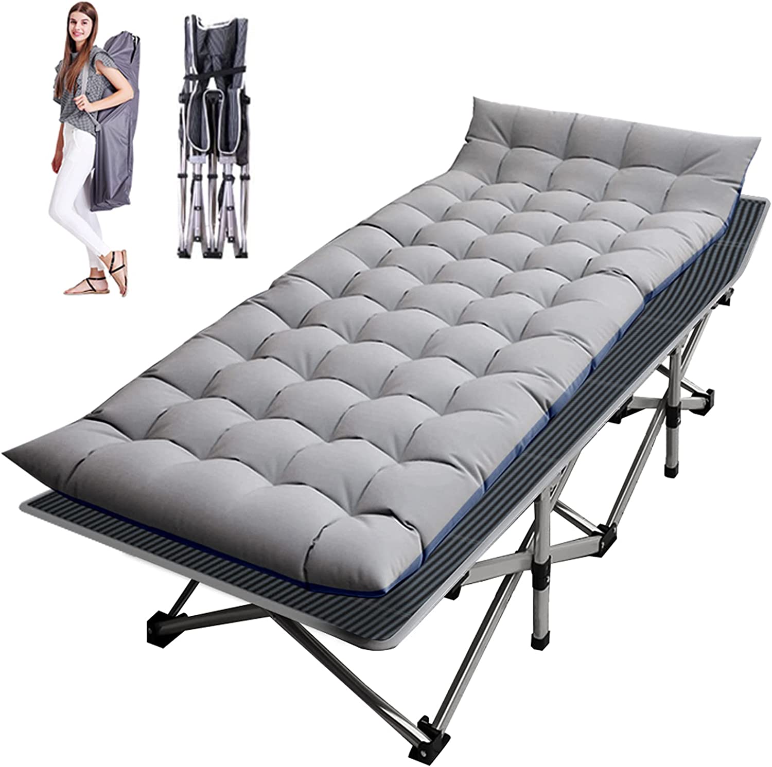 Slsy Folding Camping Cots for Adults 880 lbs, 28" Extra Wide Sturdy Portable Folding Cot Sleeping Cot with Mattress & Carry Bag for Camp Home Office