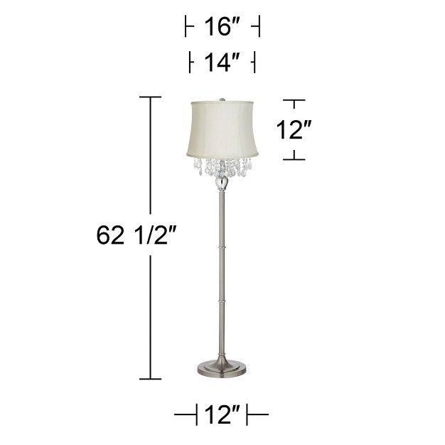 Tall Satin Steel Chrome Crystals Creme Fabric Drum Shade For Living Room Reading Bedroom Office