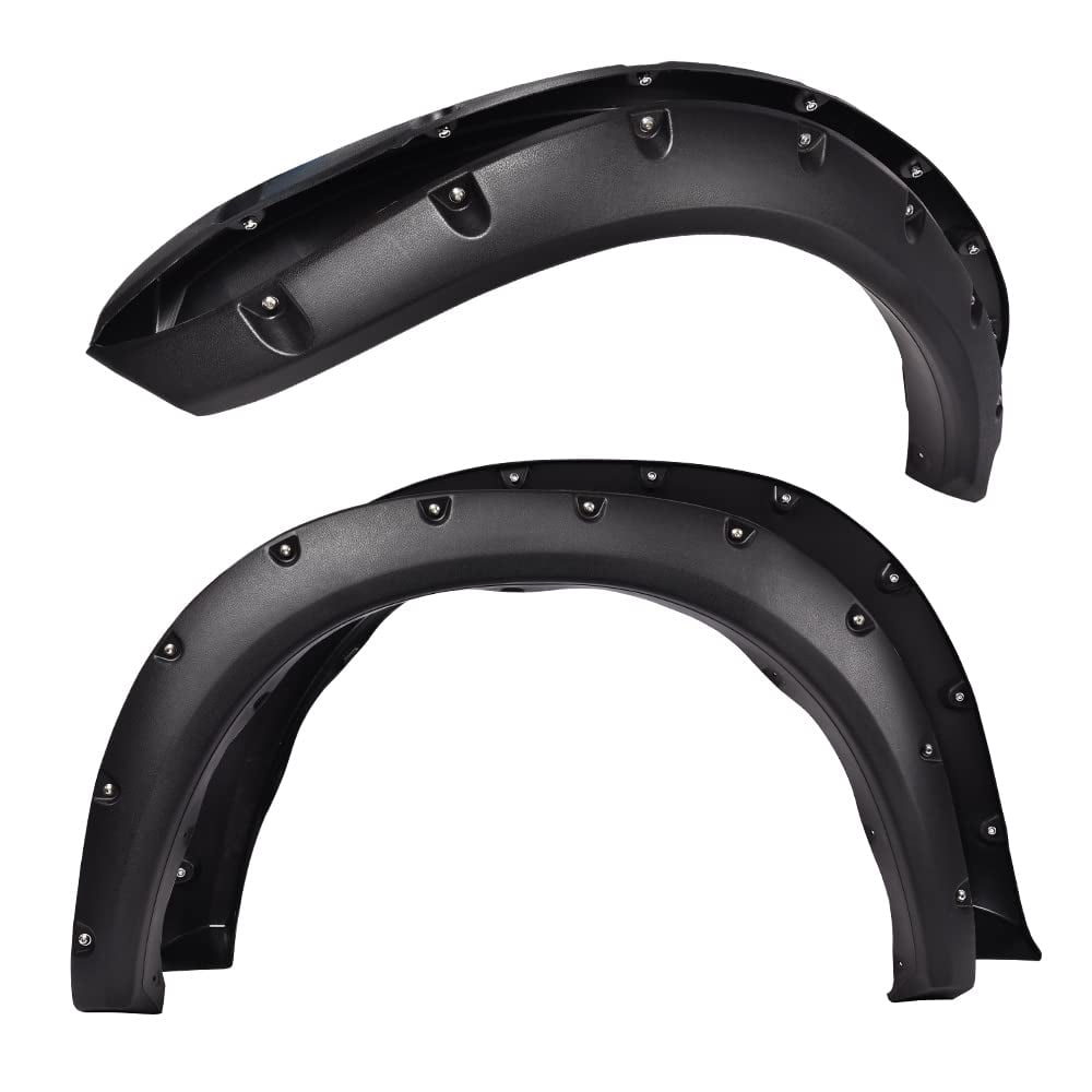 PIT66  Fender Flares Fit for  2009-2018 Dodge Ram 1500 Fleetside models/2019-2022 1500 Classic (Not for R/T and Rebel Models) Rugged Textured Black Pocket Riveted Style Wheel Flares Set， 4 Pcs