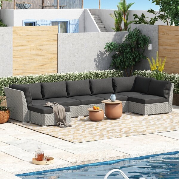 Corvus Oreanne 7piece Patio Rattan Sectional Conversation Set