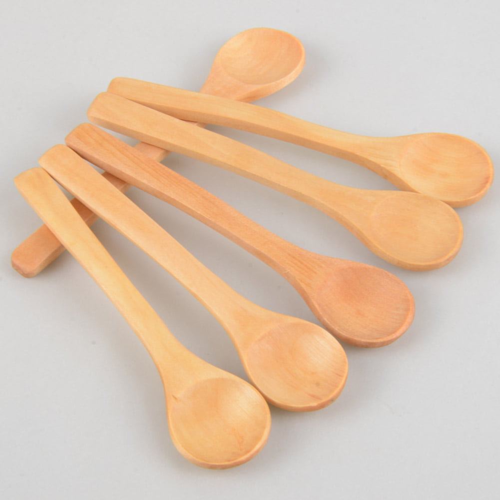 6Pcs Wooden Bamboo Honey Dessert Food Cake Food-grade Spoon Coffee Condiment Cooking Utensil Scoop Spoon Catering Teaspoon Tools