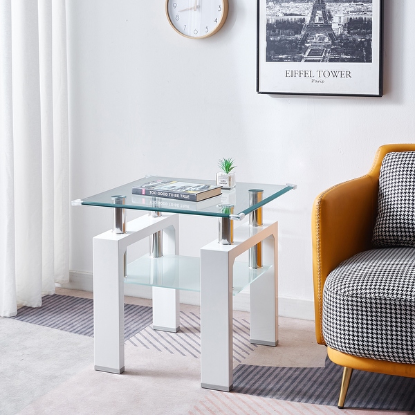 Glass Top Square Double-Layer End Table