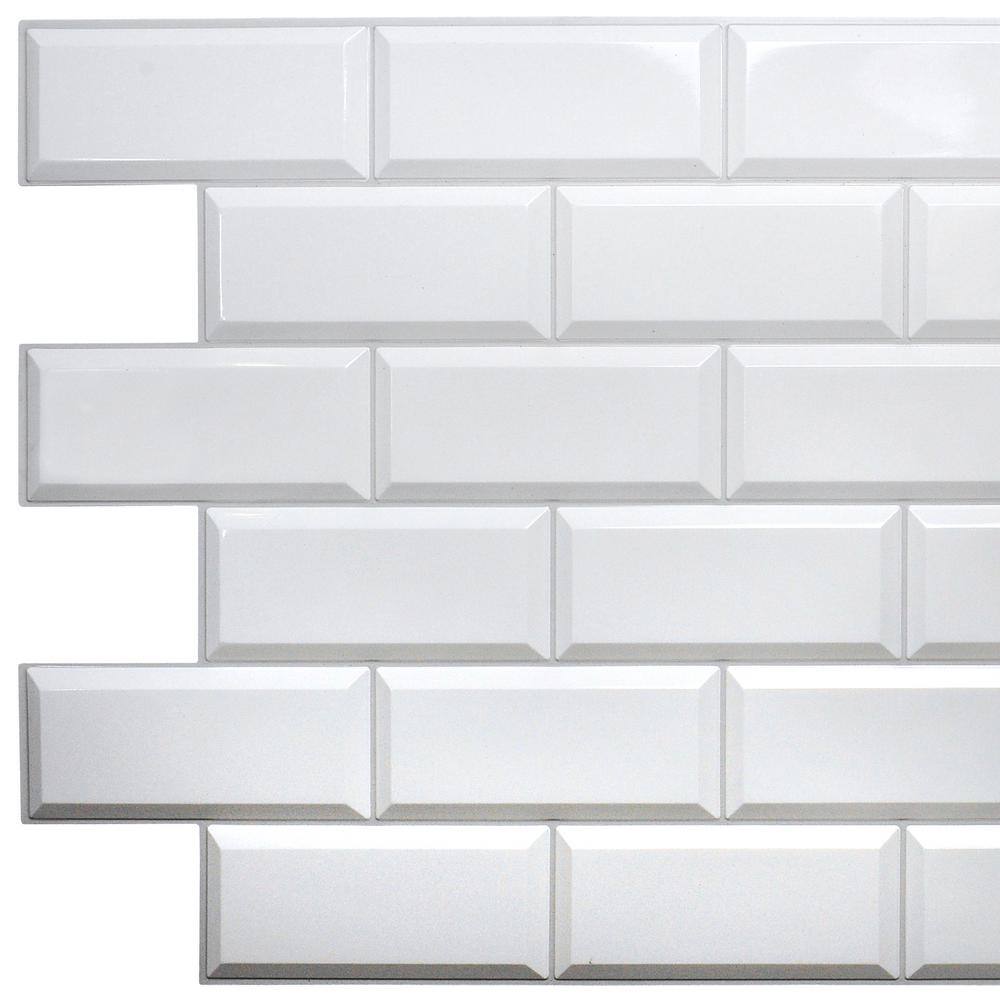 Dundee Deco 3D Falkirk Retro III 38 in. x 19 in. Pearl White Faux Tile PVC Decorative Wall Paneling (10-Pack) GRHDPG7125-10