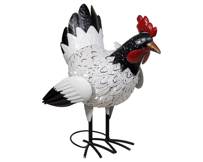 Alpine White Spotted Rooster Statue - JUM394