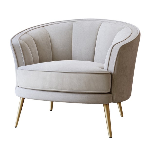 Modern Velvet Accent Barrel Chair With Metal Legs