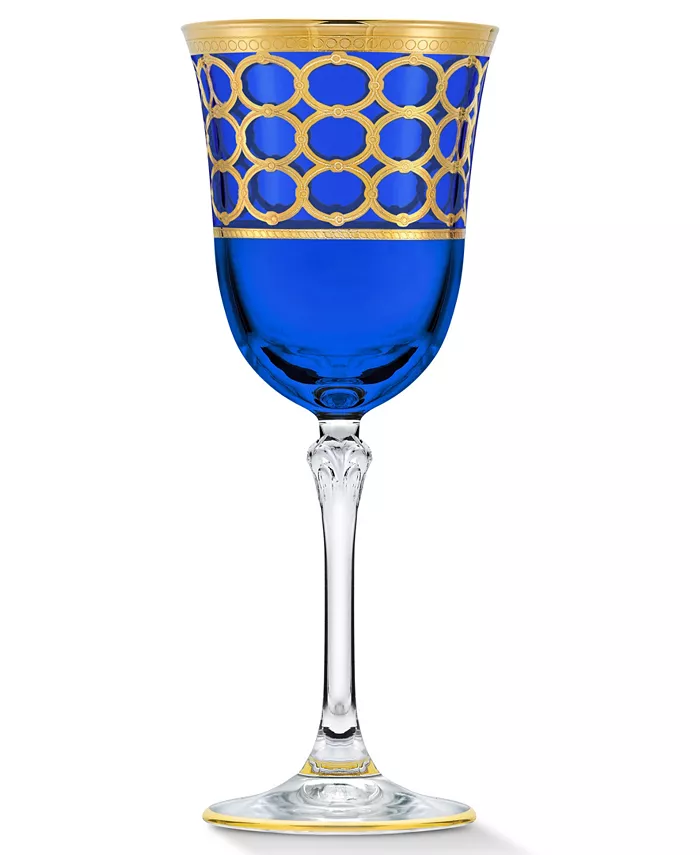 Lorren Home Trends Multicolor White Wine Goblet with Gold-Tone Rings Set of 4