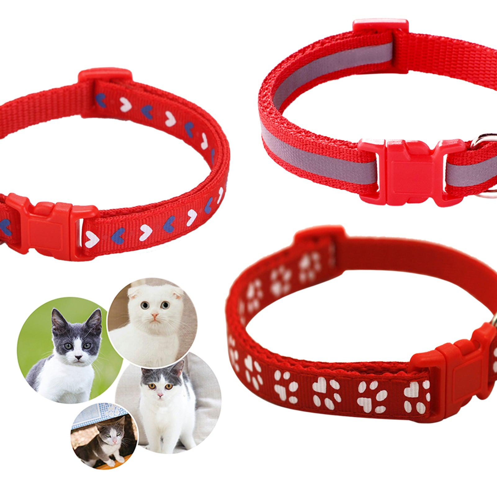 CHBORLESS 3 Pcs Nylon Cat Collar with Bell Adjustable Puppy Kitten Collar，Red