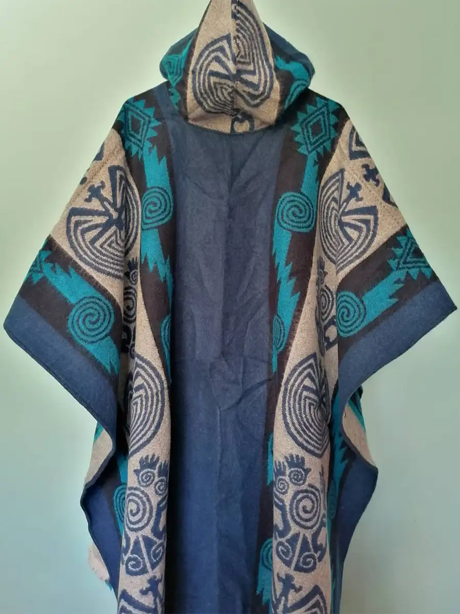 Color Matching Printed Ethnic Style Hooded Cloak