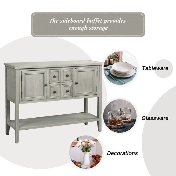 Cambridge Series Buffet Sideboard Console Table with Bottom Shelf Gray