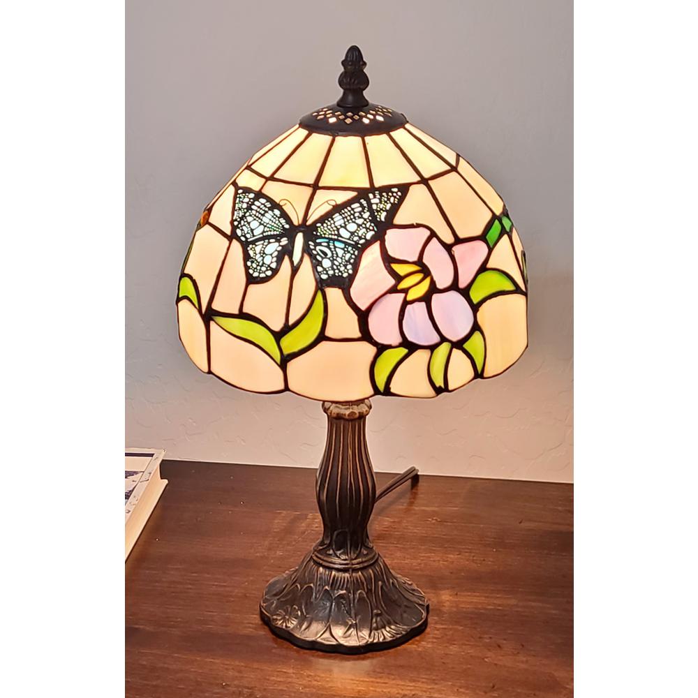 15" Tiffany Style Stained Glass Blue Butterfly Table Lamp