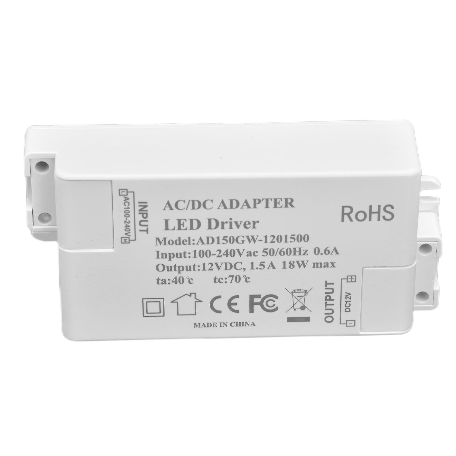 LED Driver 18W Power Supply Transformer AC100‑240V to DC12V 1.5A Output for LED Light Desk Lamp Outdoor Light