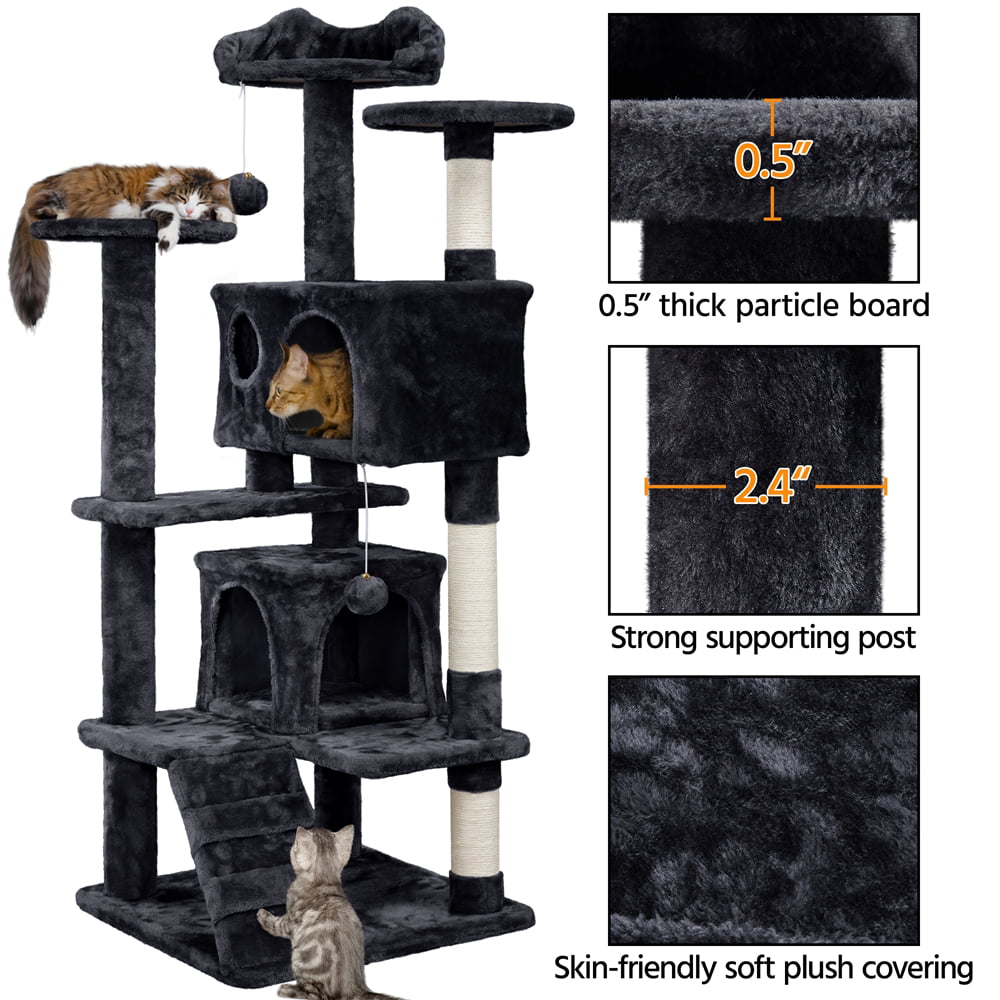 Easyfashion Cat Tree Condo Tower with Scratching Post fot Kittens， Brown， 54