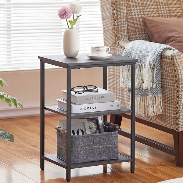 VECELO， (1PCS/2PCS) Modern Narrow Side Table with 3-tier Storage Shelves