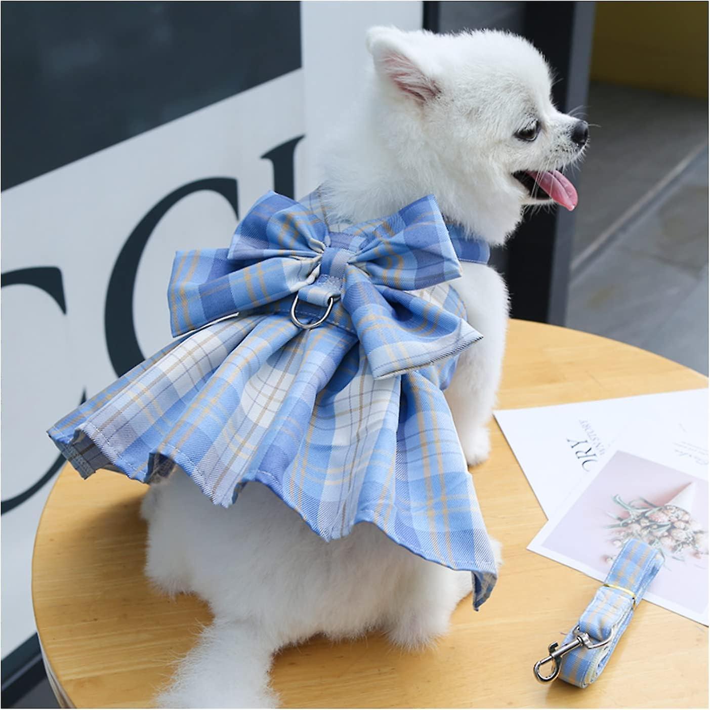 Dog Dress Harnesses For Small Dogs Girl Puppy Cat Bunny Rabbit Clothes Outfit Plaid Pet Cat-sky Blue Grid Xxl