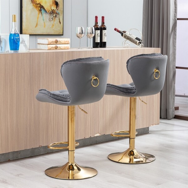 2Pc Bar Stools with Footrest Swivel Height Adjustable Velvet Bar Stool