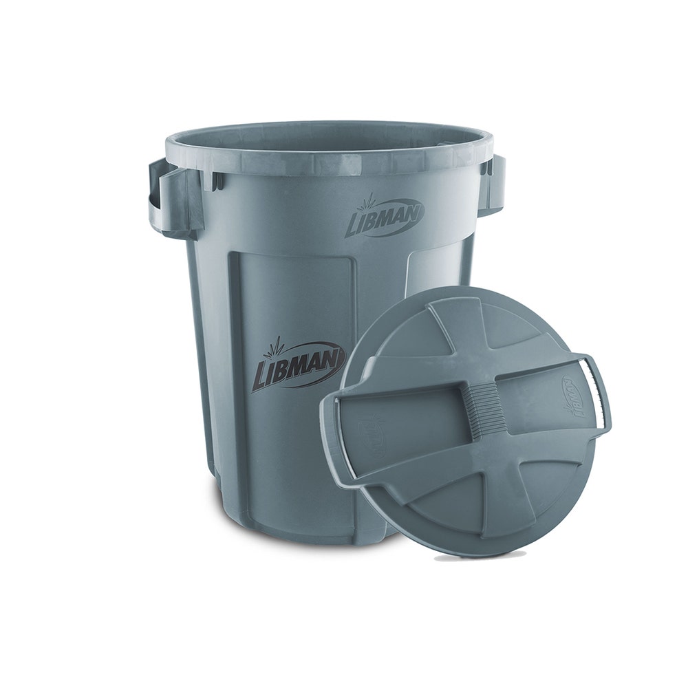 Libman 1464 32-Gallon Vented Plastic Trash Can with Snap-On Lid， Gray (Case of 6)