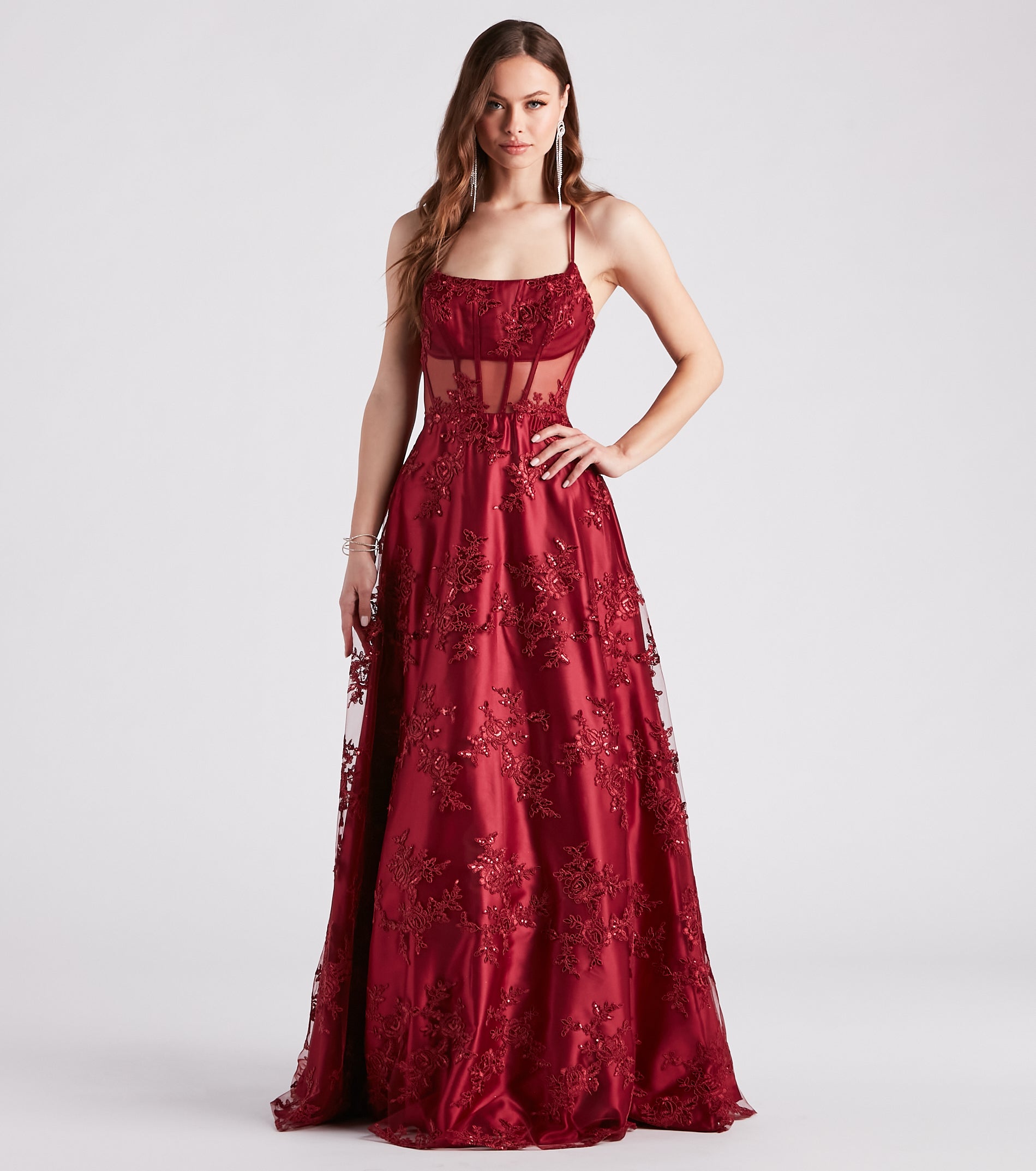 Monica Sequin Embroidered Lace Ball Gown