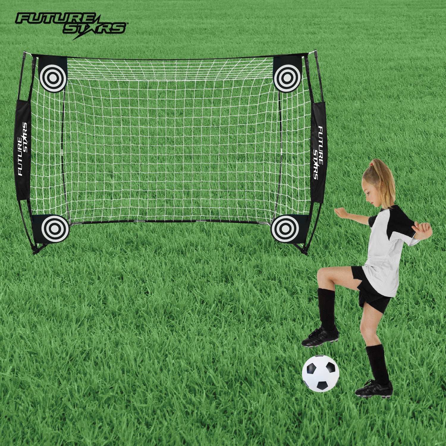 Future Stars 7ft Flex Soccer Goal Combo Set - 1 7ft Flex Net， 4 Targets， 1 Soccer Ball and Pump! Soccer Game in a Box!