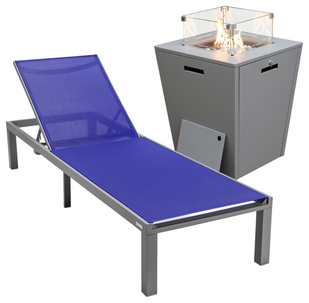 LeisureMod Marlin Gray Patio Chaise Lounge Chair with Fire Pit Table   Contemporary   Outdoor Lounge Sets   by LeisureMod  Houzz